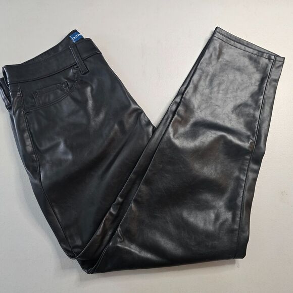 Old Navy Pants Women's 10 Black Faux Leather High Rise O.G. Straight Pockets - Picture 8 of 16